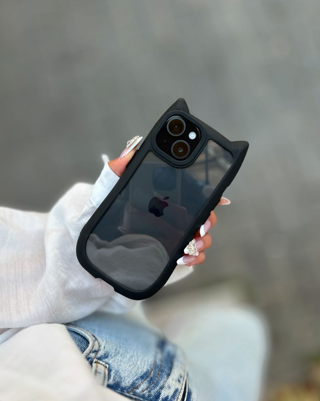 3D Cute CAT Ears Modelling Acrylic PC+TPU Silicone Clear shockproof bumper Phone Case